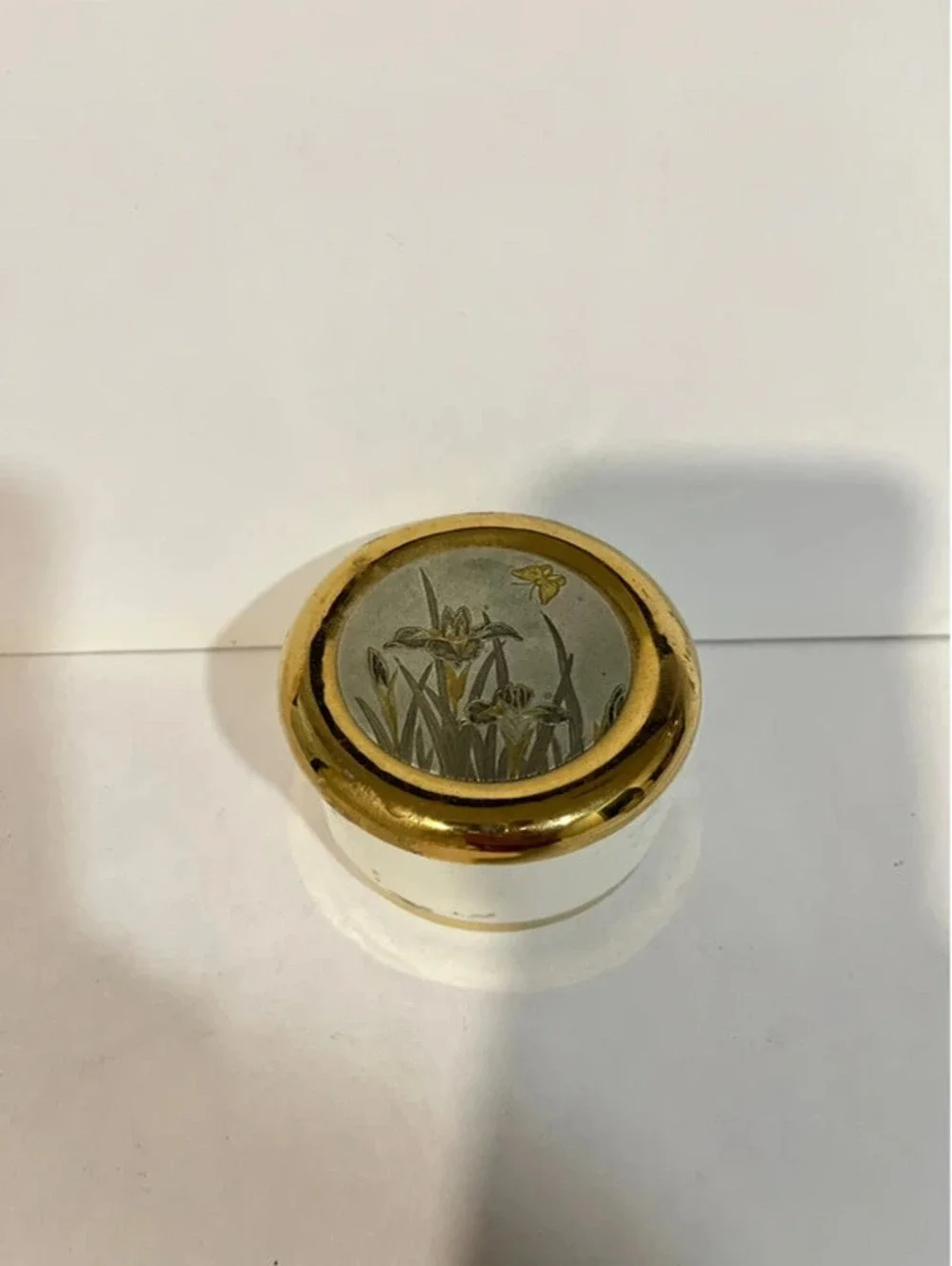 The Art Of Chokin Decorative Trinket Box Gold Edge Butterfly & Flowers Jewelry